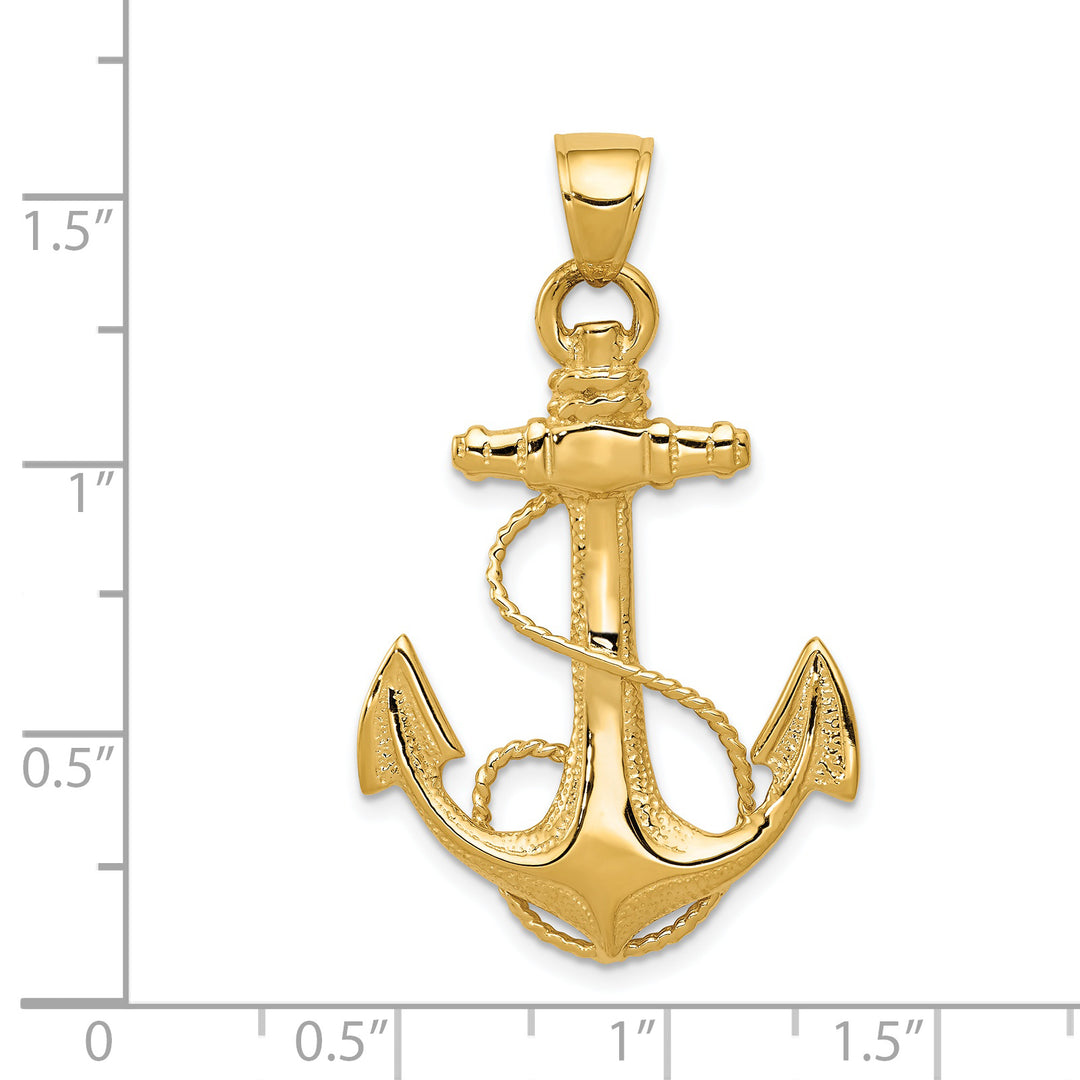 Dije de Ancla en 2D con Cuerda en Oro Amarillo de 14K