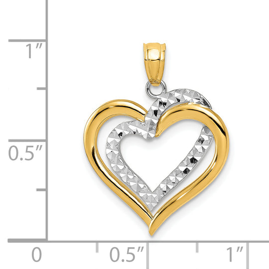 Colgante de Corazones Entretejidos Pulido con Corte de Diamante de Dos Tonos 14K