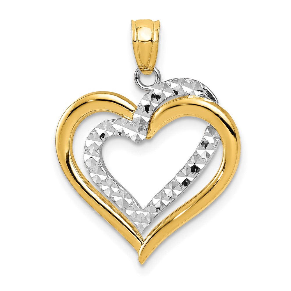 Colgante de Corazones Entretejidos Pulido con Corte de Diamante de Dos Tonos 14K