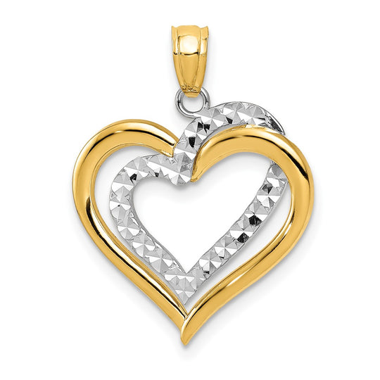 Colgante de Corazones Entretejidos Pulido con Corte de Diamante de Dos Tonos 14K