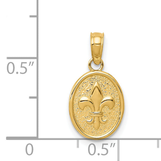 Colgante Pequeño de Flor De Lis en Óvalo Pulido 14K