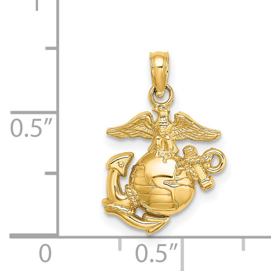 Dije Pequeño del Cuerpo de Marines de Oro Amarillo de 14K Pulido/ Texturizado