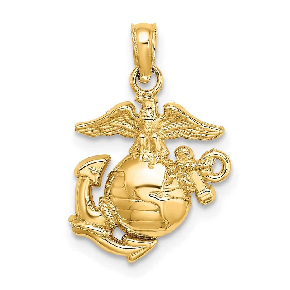 Dije Pequeño del Cuerpo de Marines de Oro Amarillo de 14K Pulido/ Texturizado