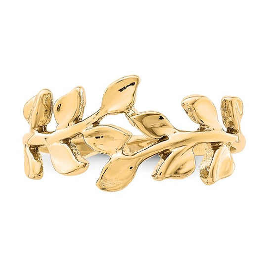 Anillo de Hoja Pulido en Oro Amarillo de 14k