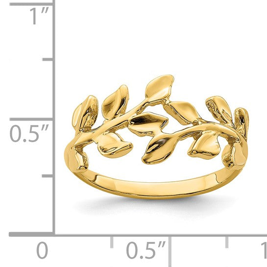 Anillo de Hoja Pulido en Oro Amarillo de 14k