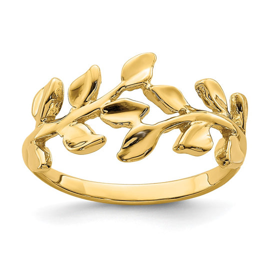 Anillo de Hoja Pulido en Oro Amarillo de 14k