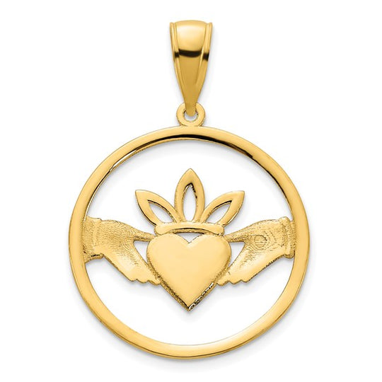 Colgante de Círculo Claddagh de 14k Oro Amarillo