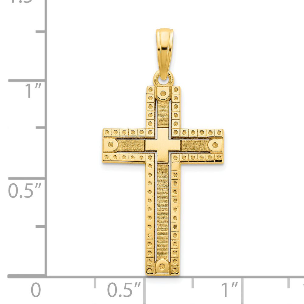 Colgante de Cruz Sandblasted Elegante en Oro Amarillo de 14k