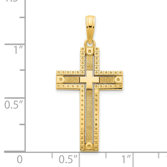 Colgante de Cruz Sandblasted Elegante en Oro Amarillo de 14k