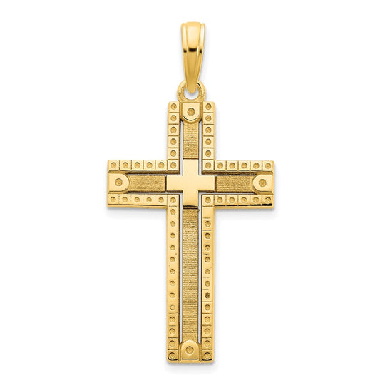 Colgante de Cruz Sandblasted Elegante en Oro Amarillo de 14k