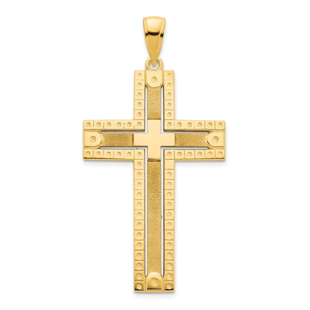 Colgante de Cruz Fancy Sandblasted en Oro de 14k