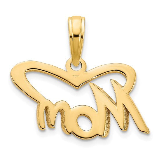 Colgante en Forma de Corazón "MOM" en Oro Amarillo de 14k