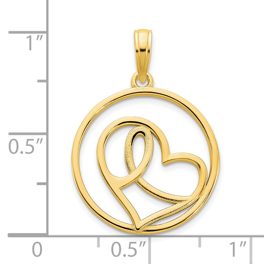 Colgante de Círculo con Corazón de 14k Oro Amarillo