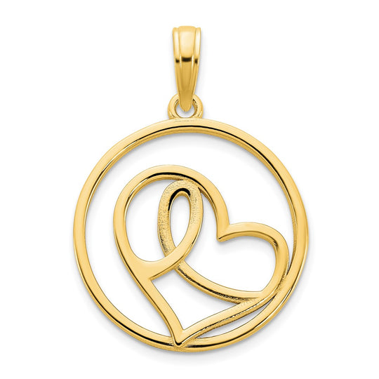 Colgante de Círculo con Corazón de 14k Oro Amarillo