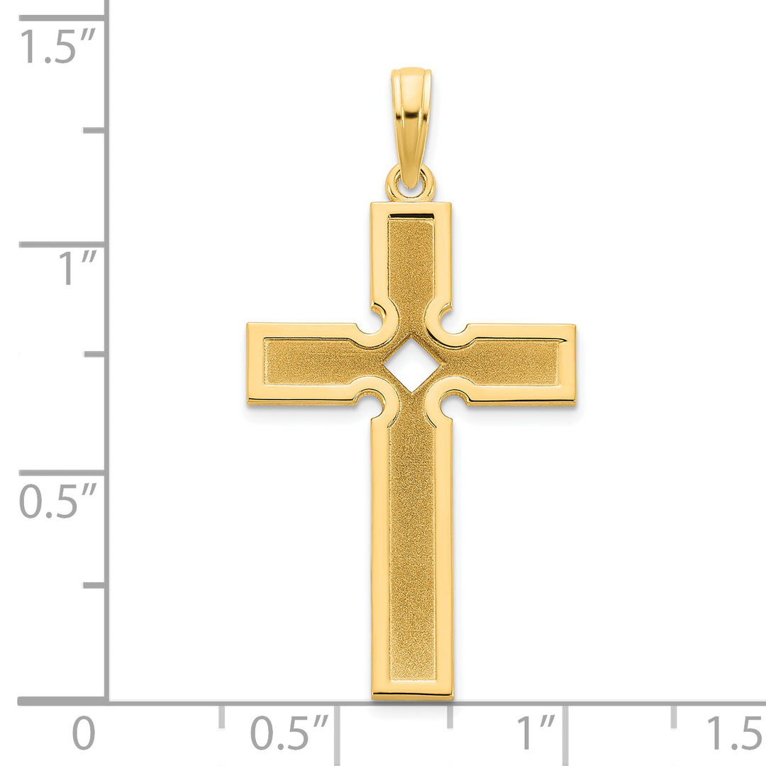 Colgante de Cruz en Oro Amarillo de 14k con Acabado Pulido y Satinado