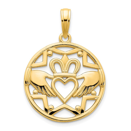 Colgante de Círculo Claddagh de 14k Oro Amarillo