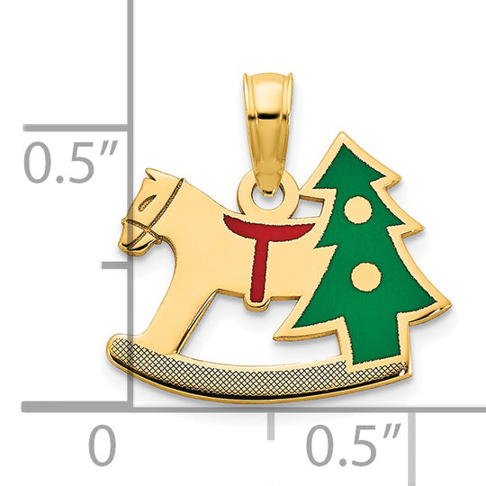 Dije de Caballito de Rocking y Árbol de Navidad con Epóxico en Oro Amarillo 14K