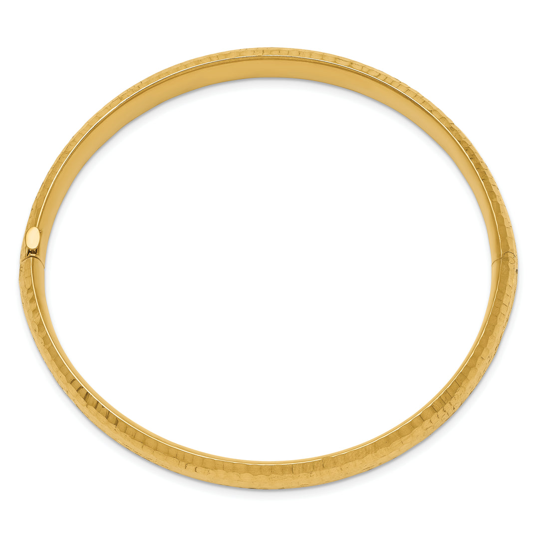 Pulsera Rígida Articulada de Oro Amarillo de 14k con Textura Martillada y Diseño Elegante