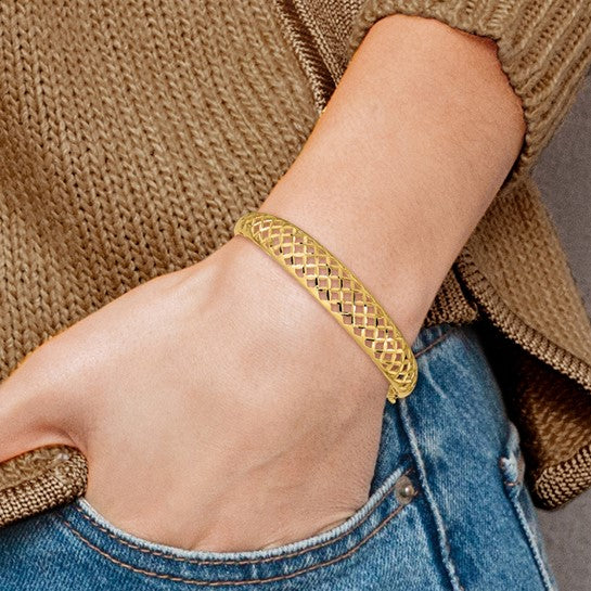 Brazalete Bangle Graduado con Tejido Elegante 14K Oro Amarillo