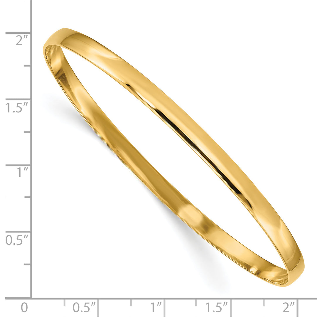 Brazalete Sólido en Oro Amarillo de 14K, Medio Redondo y Pulido (4mm)