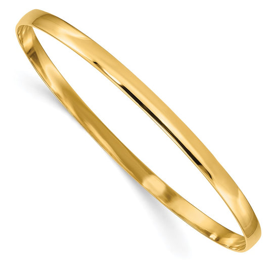 Brazalete Sólido en Oro Amarillo de 14K, Medio Redondo y Pulido (4mm)