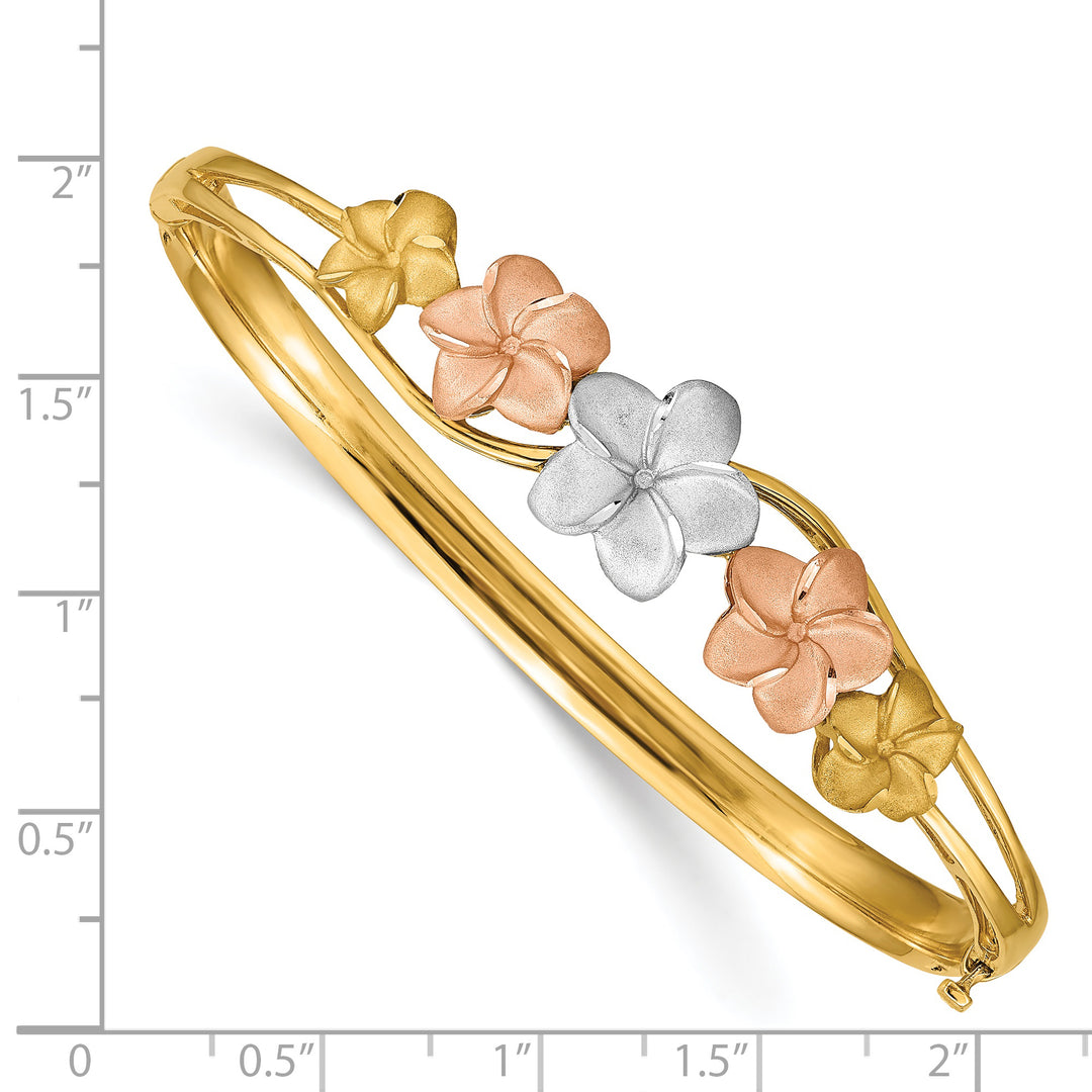 Brazalete Bangle Hingido Tri-color Plumeria 14K