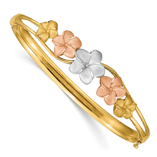 Brazalete Bangle Hingido Tri-color Plumeria 14K