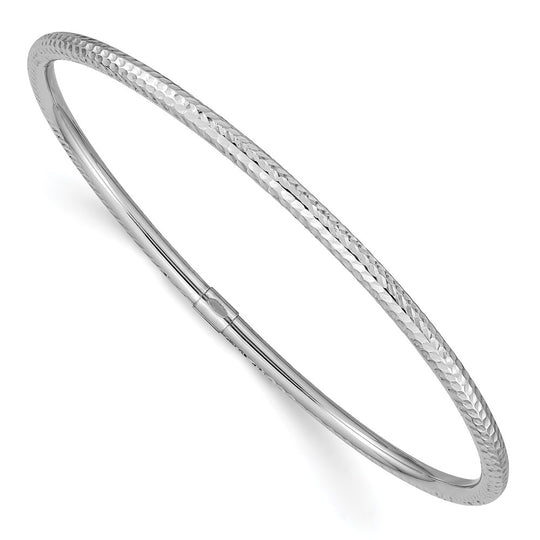 Pulsera Bangle Deslizable de Corte Diamante de 3mm en Oro Blanco de 14k