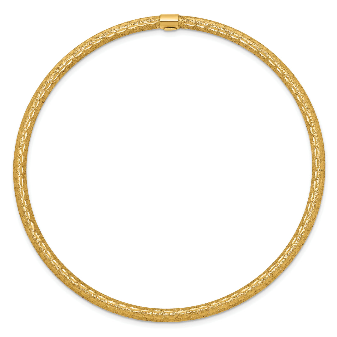 Pulsera Bangle de Oro Amarillo de 14k con Acabado Satinado y Corte de Diamante de 3 mm