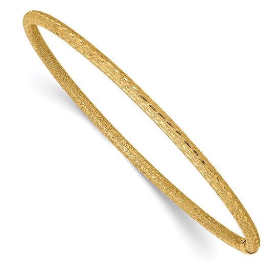 Pulsera Bangle de Oro Amarillo de 14k con Acabado Satinado y Corte de Diamante de 3 mm