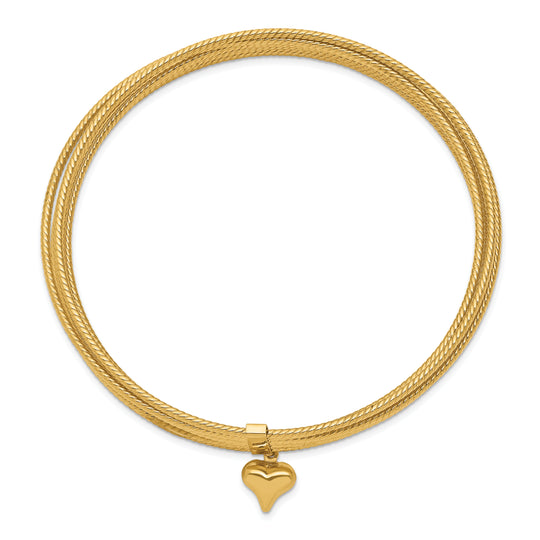 Set de 7 Pulseras Bangle Texturizadas de 14k con Corazón Colgante