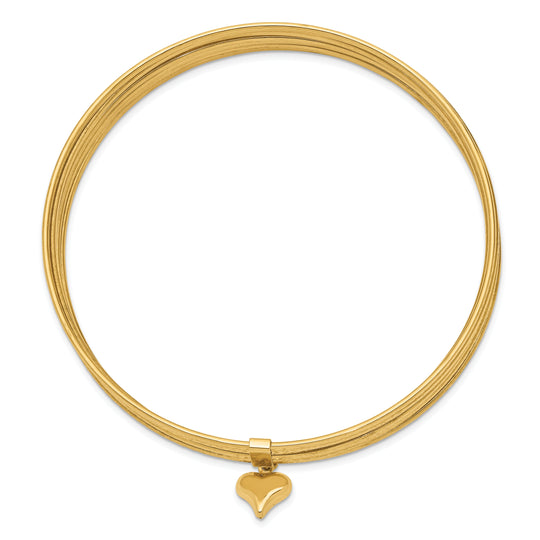 Set de 7 Pulseras Bangle Texturizadas en Oro Amarillo de 14k con Corazón Colgante