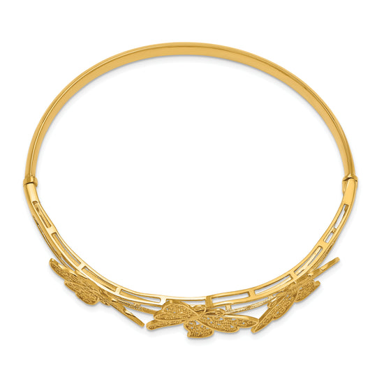 Brazalete Bangle con Mariposa de Filigrana 14K Oro Amarillo con Bisagra