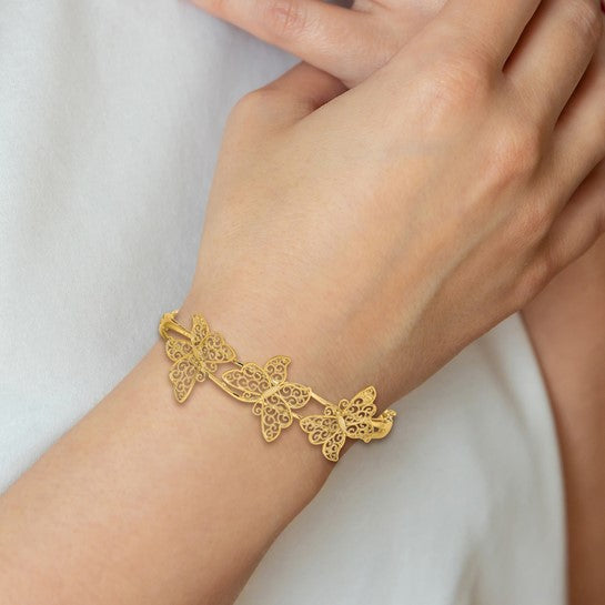 Brazalete Bangle con Mariposa de Filigrana 14K Oro Amarillo con Bisagra