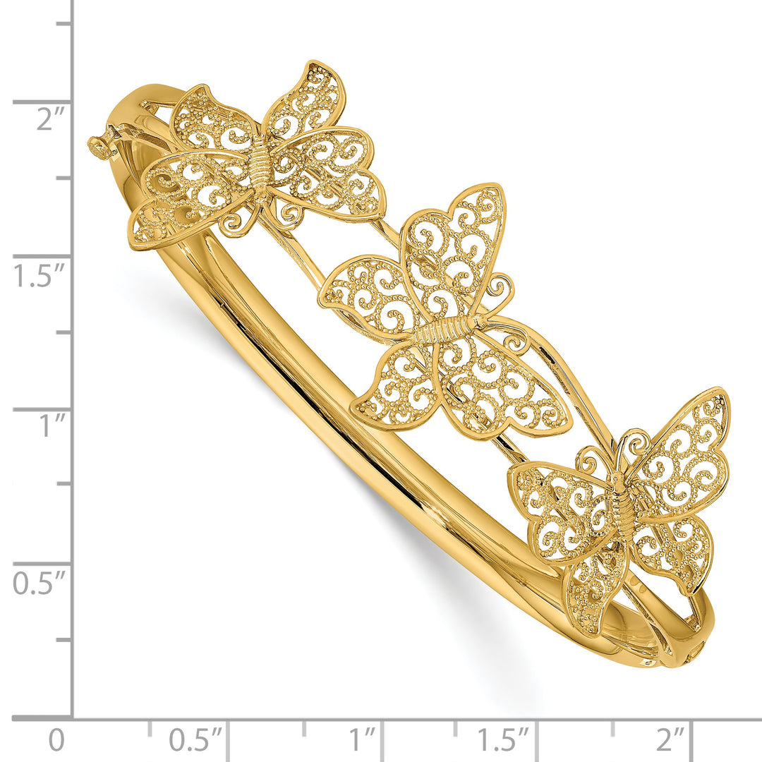 Brazalete Bangle con Mariposa de Filigrana 14K Oro Amarillo con Bisagra