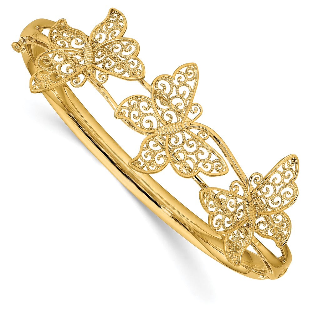 Brazalete Bangle con Mariposa de Filigrana 14K Oro Amarillo con Bisagra