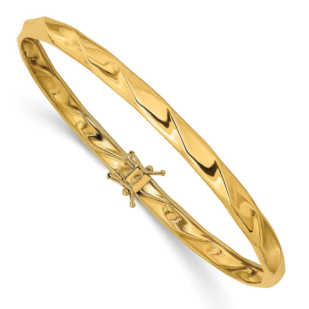 Pulsera Rígida Flexible de Oro Amarillo de 14k con Diseño Torcido y Acabado Pulido