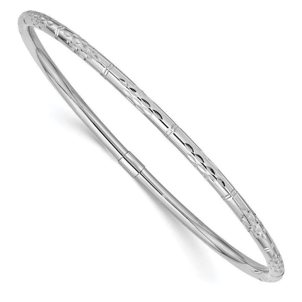 Pulsera Bangle de Oro Blanco de 14k Pulida con Corte de Diamante y Deslizable