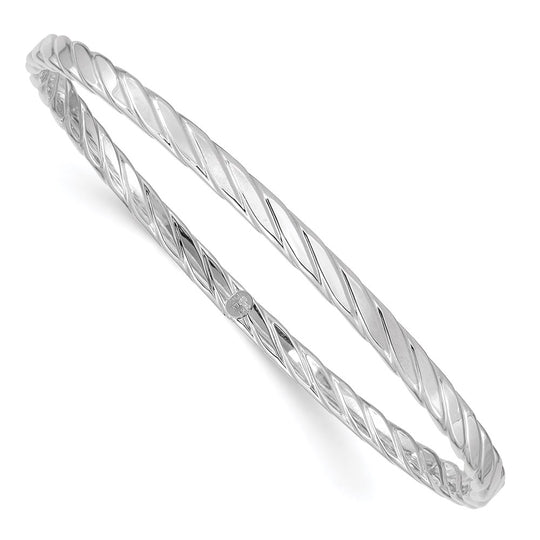 Pulsera Bangle Deslizable Torcido Texturizado de 4mm en Oro Blanco de 14k