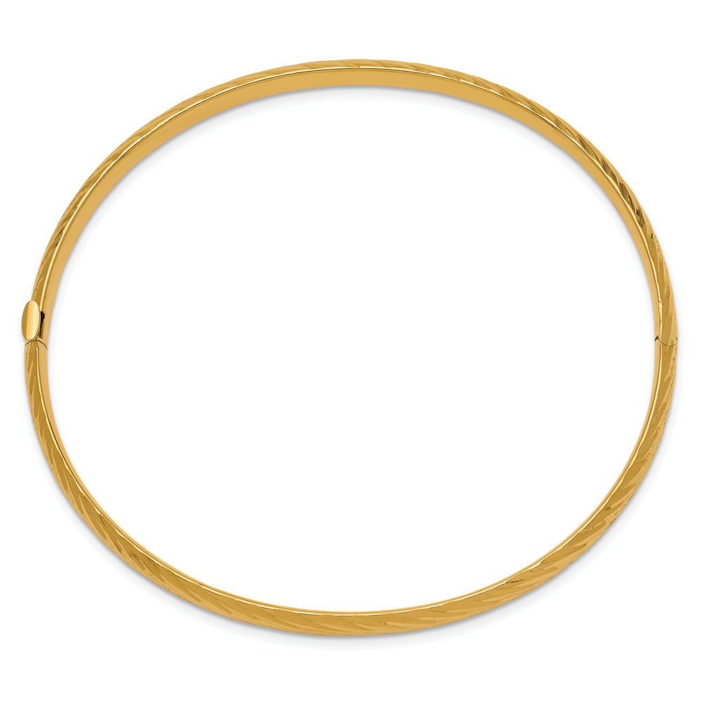 Pulsera Bangle de Oro Amarillo de 14k, 3/16", con Textura y Bisagra