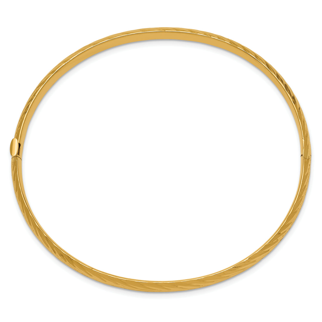 Pulsera Bangle de Oro Amarillo de 14k, 3/16", con Textura y Bisagra