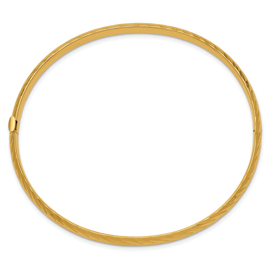 Pulsera Bangle de Oro Amarillo de 14k, 3/16", con Textura y Bisagra