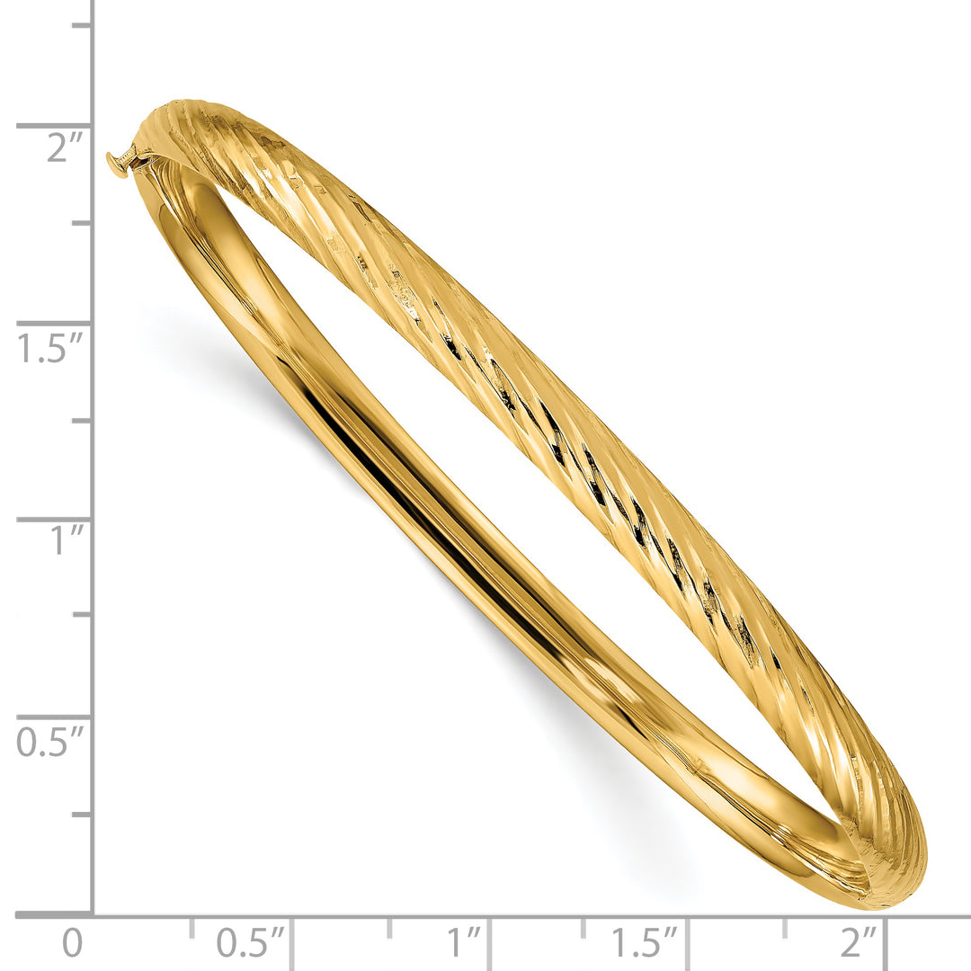 Pulsera Bangle de Oro Amarillo de 14k, 3/16", con Textura y Bisagra