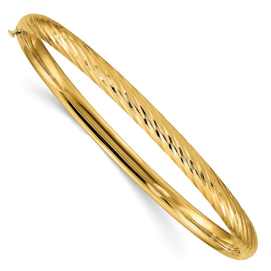 Pulsera Bangle de Oro Amarillo de 14k, 3/16", con Textura y Bisagra