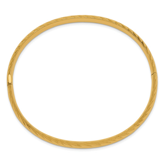 Pulsera Bangle de Oro Amarillo de 14k, 4/16", con Textura y Bisagra