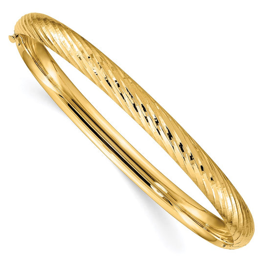 Pulsera Bangle de Oro Amarillo de 14k, 4/16", con Textura y Bisagra