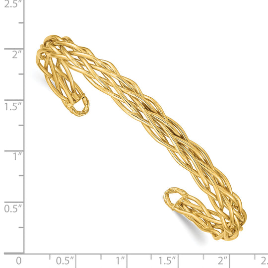 Brazalete Cuff Tejido Pulido en Oro Amarillo de 14k