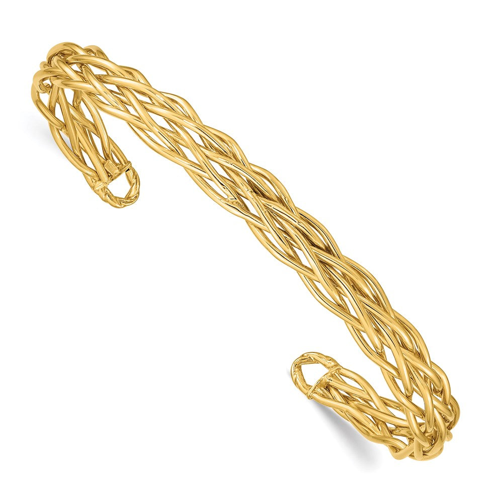 Brazalete Cuff Tejido Pulido en Oro Amarillo de 14k