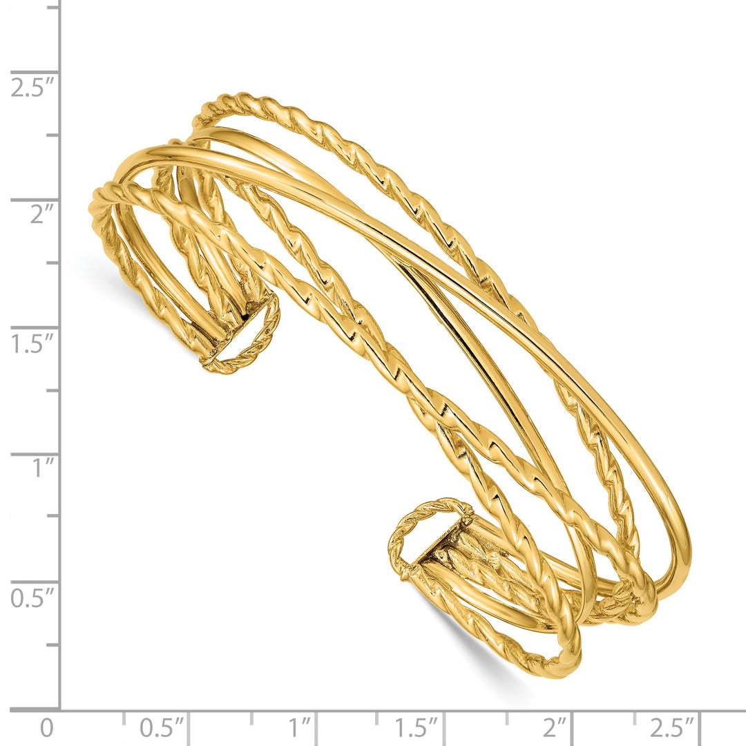 Brazalete Abierto Multi Tubo en Oro Amarillo de 14K (15mm)