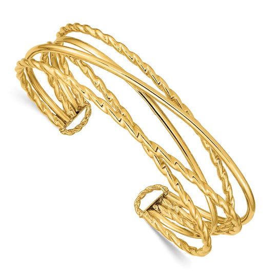 Brazalete Abierto Multi Tubo en Oro Amarillo de 14K (15mm)